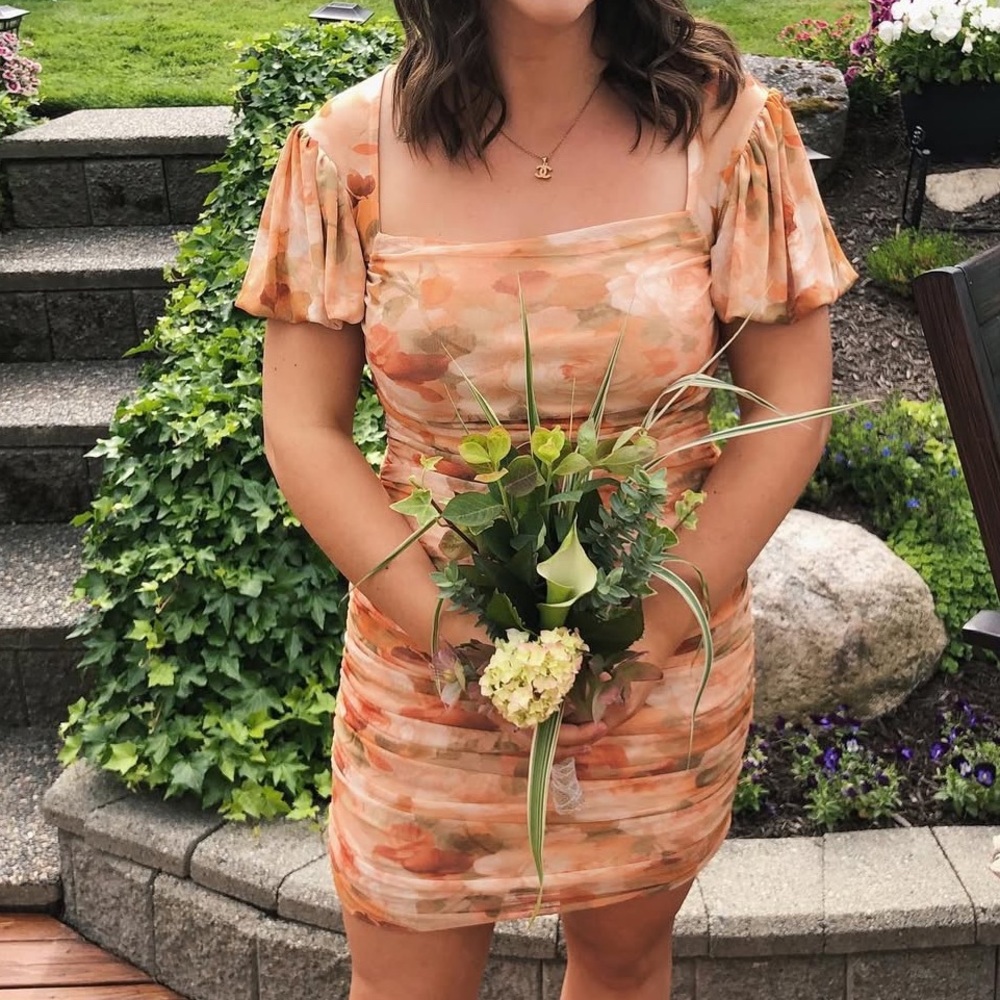 Missguided Floral Peach Mini Dress